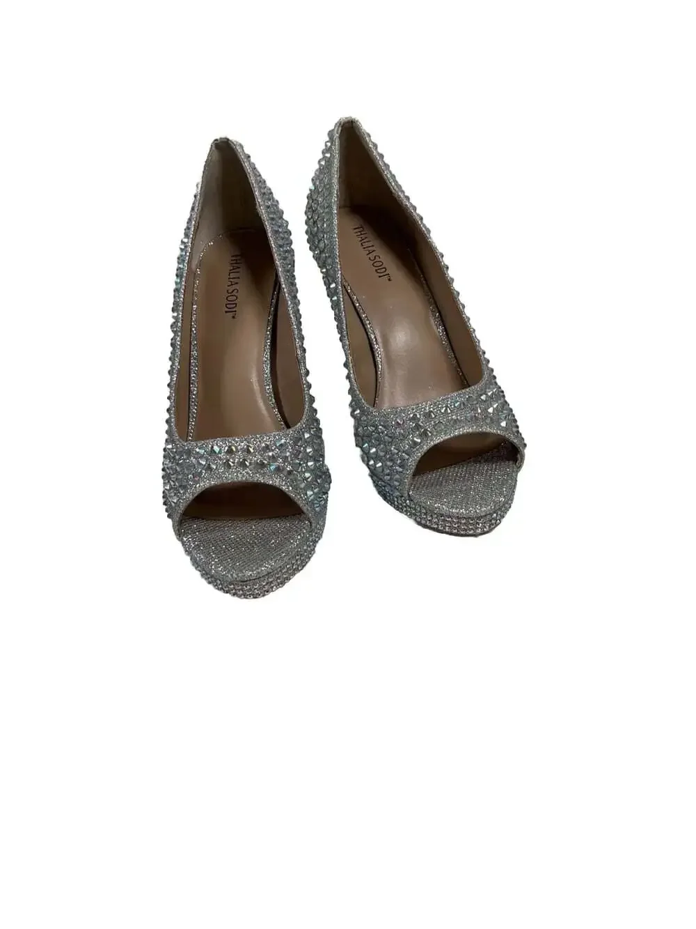 Thalia Sodi Women's Landon Silver Lurex Platform Pumps Size 10 New with Box
